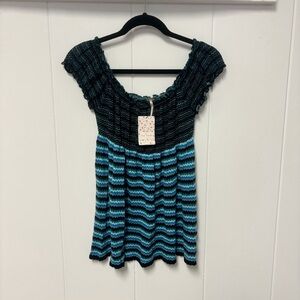 NWT Free People Knit Babydoll Off the Shoulder Blue Top Medium